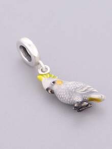 1pc 925 Sterling Silver Parrot Pendant, Tropical Vibe Dangle Bead DIY Decor, Unisex Gift - Silver - View 3