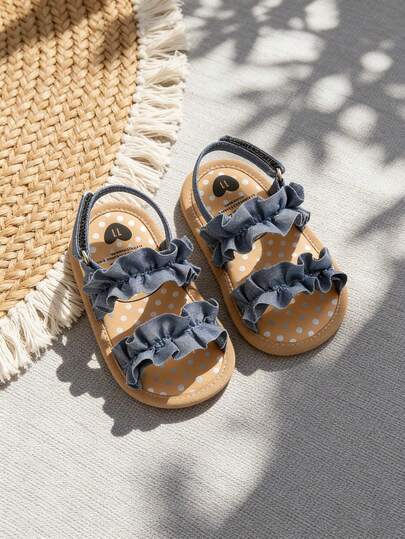 女婴夏季凉鞋，花朵蝴蝶结装饰，软底，适合婚礼、正式场合、新生儿、幼儿、婴儿床、正式场合穿着