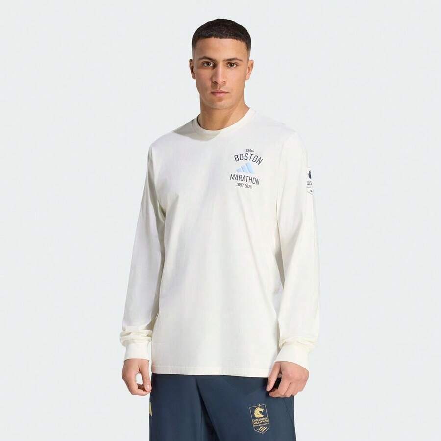 Adidas 男士 BM26 LS T 130 M 长袖T恤，针织无领 TKG4567 - 米色 - 查看 1