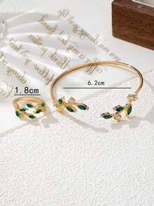 16K Gold Plated Minimalist Leaf Shaped Open Bangle & Ring Set - Multicolor - View 2