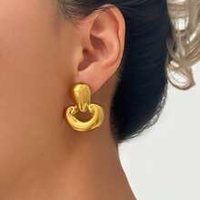 S SHOPBOHO 1 Pair High Quality Stainless Steel Teardrop & Heart Shaped Earrings, Everyday Wear Jewelry For Women - Gold - View 4