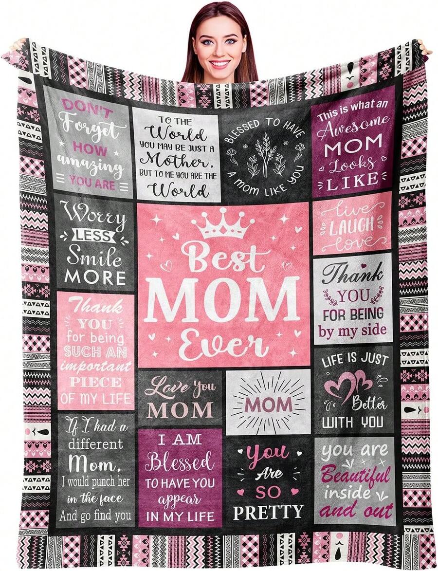 "Best Mommy Ever" Flannel Throw Blanket - Heartfelt Mother's Day, Christmas & Birthday Gift For Mom, Cozy 60"X50" Throw - 多色1 - 查看 1