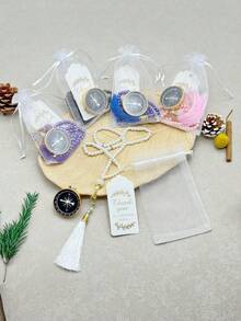 穆斯林节日礼品套装 - 仿珍珠手链配指南针，适合日常佩戴，附赠贺卡 - 彩色 - 查看 2