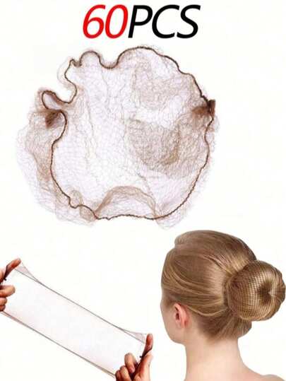 60pcs Brown Elastic Hair Nets, Women Invisible Hair Nets Wig Caps, Suitable For Catering Service, Ballet Buns, Sleeping, Flight Attendants, Nurses, Fine Mesh Bun Cover Snood Hair Styling Kit Hair Tool Kit Beauty Home Hair Accessories