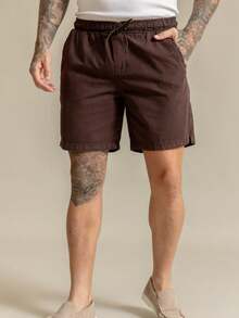 Bermuda Shorts Masculino Sarja com Linho e Cordão - Marrom - Visão 1