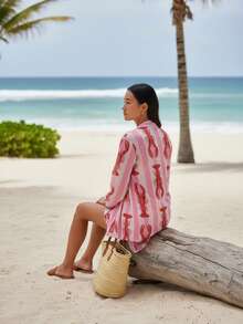 Beach Cover-Up Set: Shirt Dress + Tulle Bandana | Summer 2026 Fashion Blogger - 龍蝦印花 - 查看 2