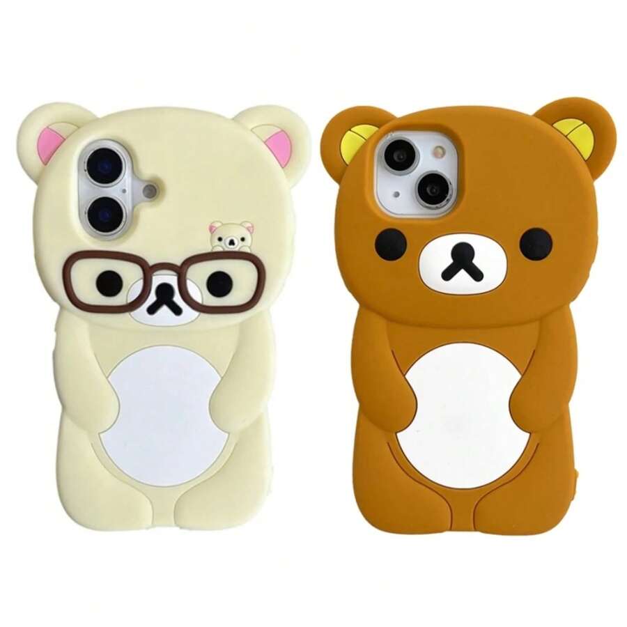 3D Cartoon Glasses Rilakkuma Bear Phone Case For 16 15 14 Plus 13 12 Pro Max 11 X Xs Max 7 8 SE 6s 5s Soft Silicone Cover - PT Brown - 查看 1
