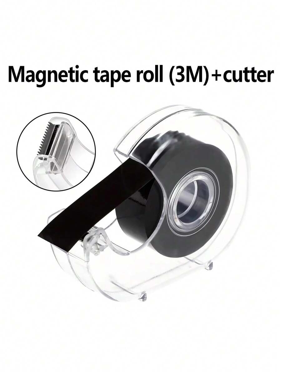 3米磁性胶带卷，磁性胶带，带分配器的便签胶带，柔性磁性胶带，橡胶磁性胶带，办公用品 - 适用于个性化书签、磁性拼图、照片整理和创意DIY、工艺品、学校用品 - 磁性黑膠帶+切割器 - 查看 1