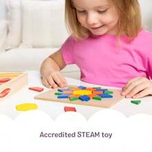 Pattern Blocks And Boards With 120 Multi-Colored Wooden Shape Tiles 5 Double-Sided Puzzle Boards Tangram Puzzles Montessori Toys For Girls Boys - As Pic - View 7