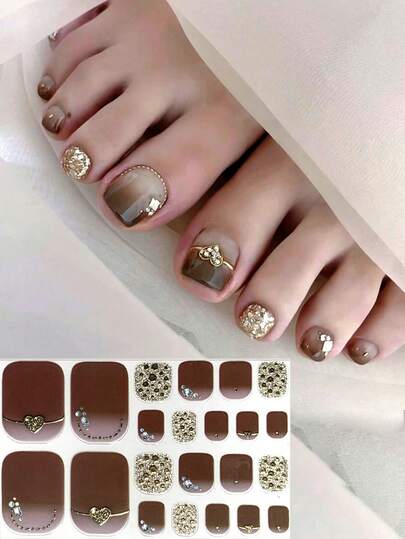 22片渐变心形夏季脚趾甲美甲贴纸，专为旅行、派对、脚趾甲装饰而设计