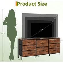 Beaully 8 Drawer Fabric Dresser With Wooden Top, TV Stand & Storage Organizer, Metal Frame Chest For Bedroom Living Room Closet, 63" W X 27" D X 14" H - 棕色 - 查看 2