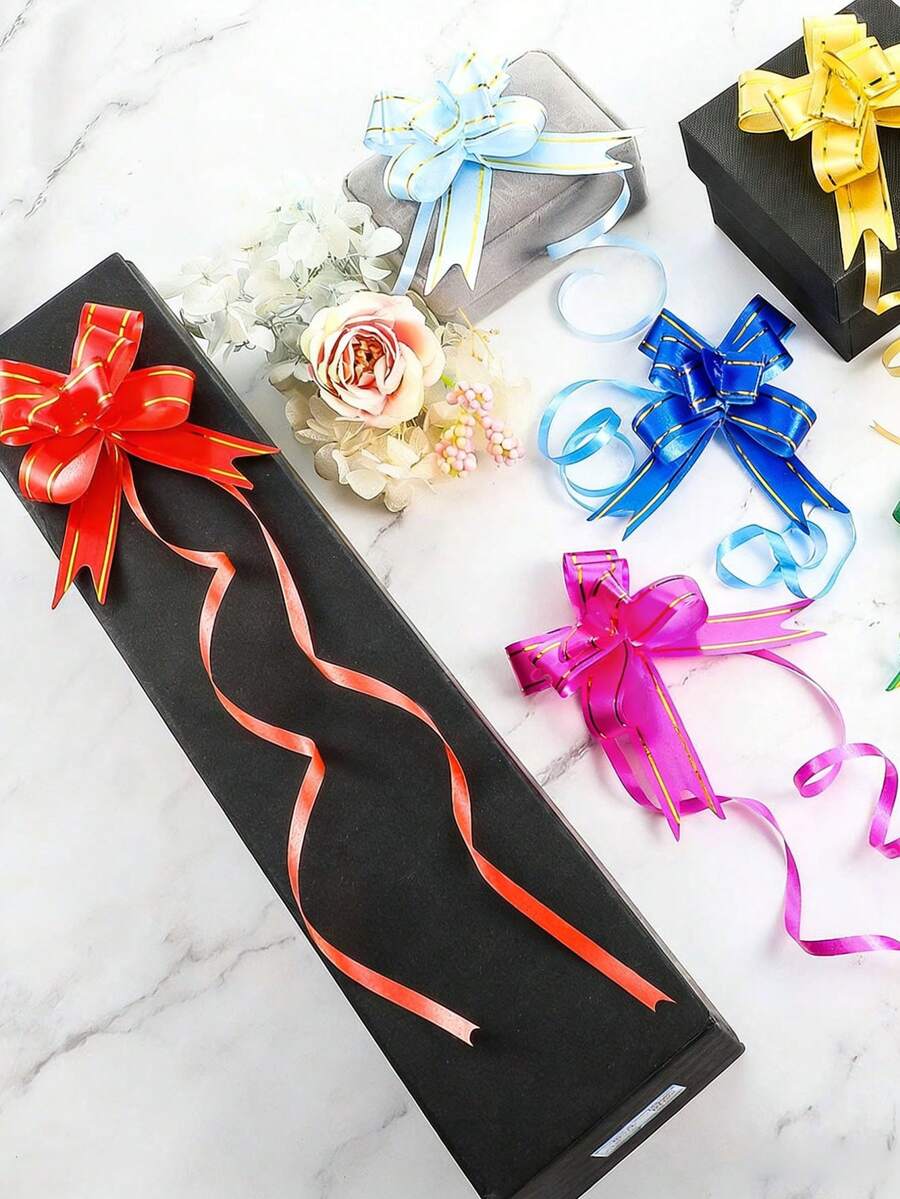 100个随机颜色派对礼品手拉蝴蝶结，可用于礼品包装、礼篮装饰、婚礼仪式、婚礼派对生日装饰的缎带和绒球花