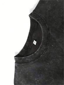 2026 Men's Washed Retro Casual T-ShirtVintage Black Cotton T - Shirt With 100% Cotton Circular Logo, Left Chest Colorful Graphic, Back Surfboard Hibiscus Design ' SURF SHOP' 'LONG BEACH ISLAND, NJ' Printed, Casual Crew Neck For Surf Enthusiasts - Black - View 3