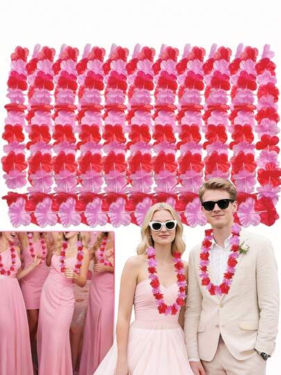 10条/套 红色夏威夷花环，彩色热带花环，适用于婚礼、派对、生日、周年纪念、新娘送礼会、夏威夷主题派对、海滩派对、派对用品（颜色随机）