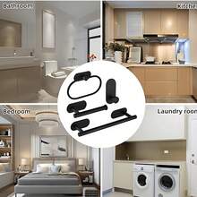 4-Piece Stainless Steel Bathroom Accessory Set - Includes Towel Bar, Toilet Paper Holder, And Bathrobe Hook - No Drilling Required, Easy Installation - Great For Bathroom Decor And Organization, Modern Bathroom Set | Durable Bathroom Accessories - 黑色 - 查看 2