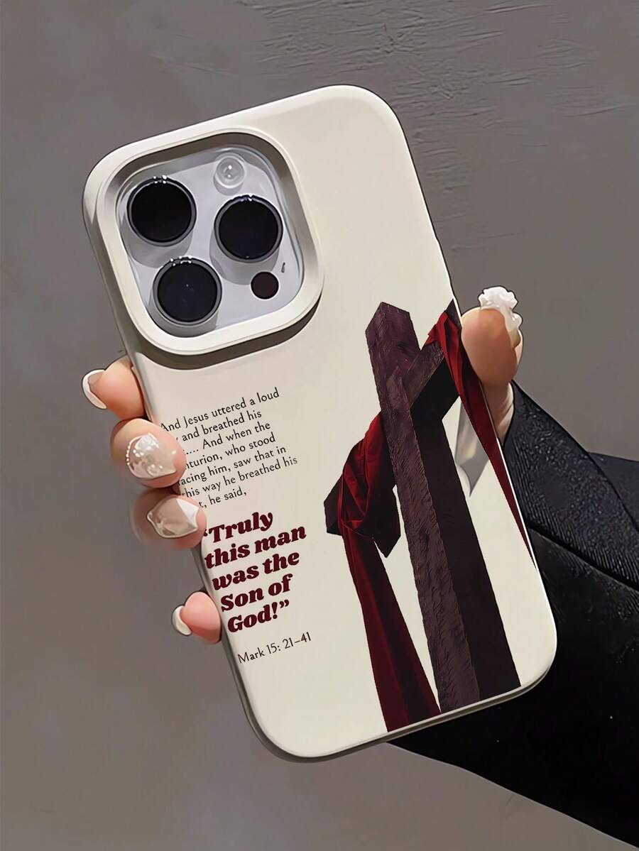 1 pieza Funda de teléfono con borde recto, diseño gráfico de lema cruzado personalizado, de color blanco lechoso, de moda, compatible con iPhone 16/16Pro/16Plus/15/15ProMax/15Pro/11/12/13/14ProMax/11Pro/11ProMax/12Pro/12ProMax/13Pro/13ProMax/14Pro/14ProMax, de carcasa blanda, diseño creativo de alta gama - Multicolor - Ver 1