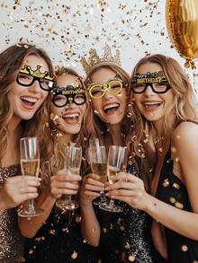 12pcs Black & Gold Birthday Party Glasses, Suitable As Birthday Photo Props, Unique Birthday Party Perfect Gift - Party Glasses - View 4