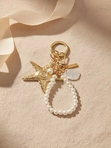 1pc Gold Starfish And Bead Pearl Shell Keychain, Y2k Cute And Simple Fashion Bead Pearl Shell Bag Pendant,Sea Star, Sweet Cool Hottie, Ins Style, Large Pendant, Silver Spring Clasp, Car Keychain, Personalized Gift For Backpacks, Handbags, Door Keys, Cell Phone Accessories, Suitable For Dating, Vacation, Beach, Commuting, Work And Daily Use, Perfect Wedding Gift And Valentine's Day Gift - 1 - Xem 5