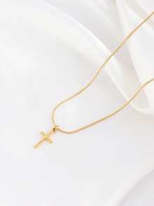 1pc Stainless Steel Tiny Cross Pendant Necklace For Women Fashion Exquisite 18K Gold Plated Charms Collar Necklaces Jewelry - Necklace - View 9