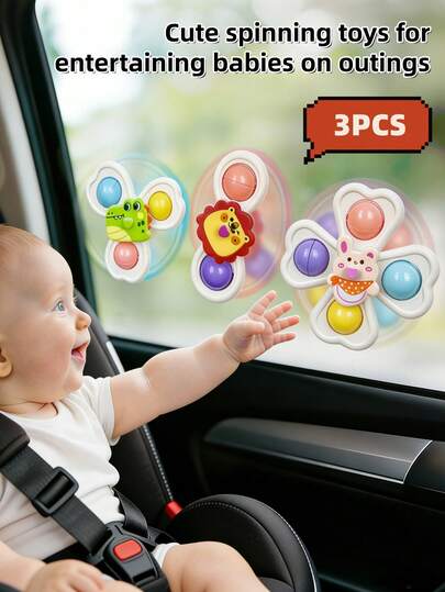 3pcs Baby Suction Cup Rotating Toys, Bath Toys, Baby Toys, Suction Toys, Bath Toys, Montessori Toys, Sensory Toys, Early Learning Toys, Bathtub Toys, Highchair Toys, Baby Boy Girl Birthday Gift, Baby Pool, Bath Toy Storage, Swimming Pool Toys, Water Toys, Beach Toys, Baby Sensory Toys, Baby Stroller Toys, Baby Supplies