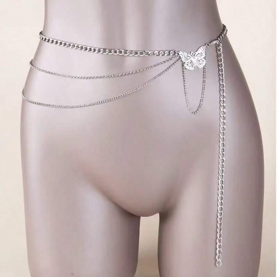 1件银色性感蝴蝶吊坠腰链，女士身体饰品礼物 - 銀色 - 查看 1