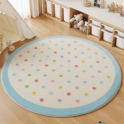 1pc Soft Plush Round Cushion, Candy Polka Dot Design - Easy To Clean, Suitable For Bedroom And Living Room Decor, Adding Cozy Charm, Washable Indoor Mat | Play Rug | Area Rug, Home Decor Carpet, Holiday Decoration