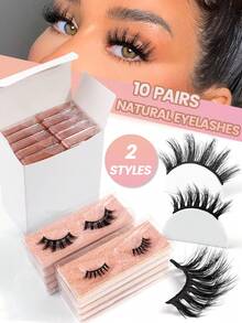 MAANGE 20/10对自然交叉混合款假睫毛，蓬松精致，适合日常佩戴，卡通风格，旅行必备 - 黑色 - 查看 4