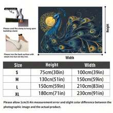 2D Flat  1 Piece Elegant Blue Peacock Background Cloth |   Mobius Starry Canvas Poster, Dark Blue, Gold, And Turquoise  No Electricity Needed Party Decoration, Wedding, Home, Office Wall Hanging  Durable Polyester Fabric Indoor Use - 多色 - 查看 5