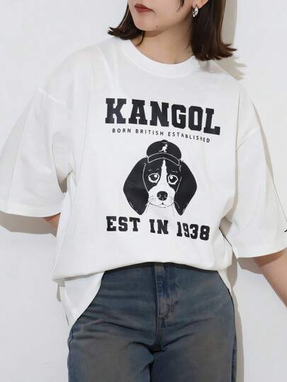 レディース KANGOL 犬プリント 半袖 T シャツ クルーネック T シャツ トップス 春服 カジュアル オーバーサイズ ストリート 大人 日常 ルームウェア