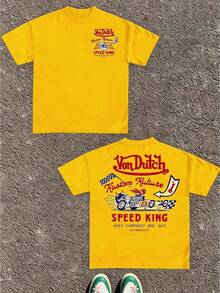 Men's Casual Short-Sleeved T-Shirt, Combining Automotive And Motorcycle Art With Modern Design, Featuring Iconic Patterns – The Perfect Christmas Gift For Motorcycle Enthusiasts. - 黃色 - 查看 1