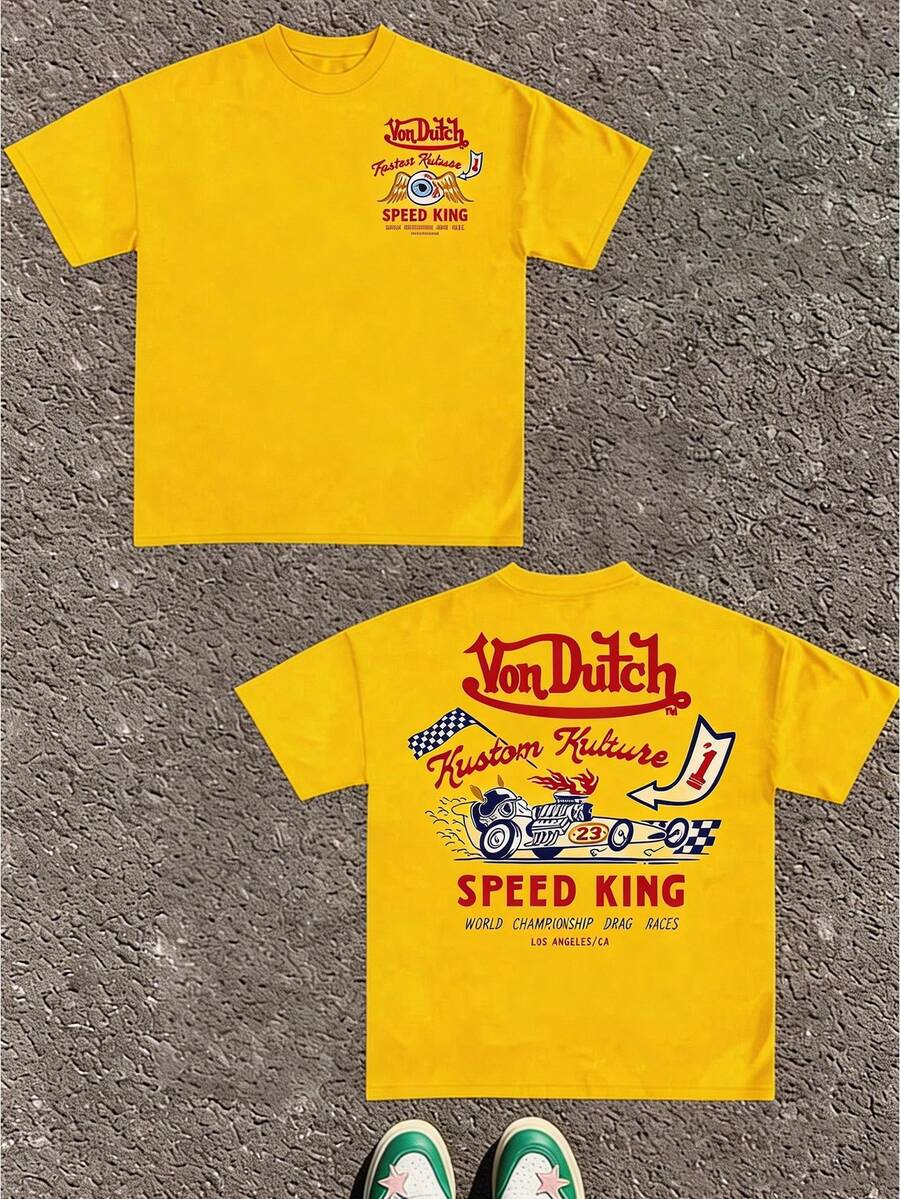 Men's Casual Short-Sleeved T-Shirt, Combining Automotive And Motorcycle Art With Modern Design, Featuring Iconic Patterns – The Perfect Christmas Gift For Motorcycle Enthusiasts. - 黃色 - 查看 1