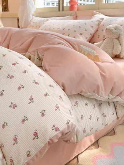 3pcs 100% Polyester Floral Lightweight Comforter Set, 2 Pillow Shams + 1 Comforter Cover (No Bed Sheet), Suitable For Bedroom All Seasons