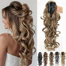 Synthetic Hair Claw Clip Curly Elastic Ponytail, Fluffy Black & Brown Ponytail Extensions Hair Accessories Elegant Hair Clips Fashion Hair Clutch - 彩色 - 查看 1