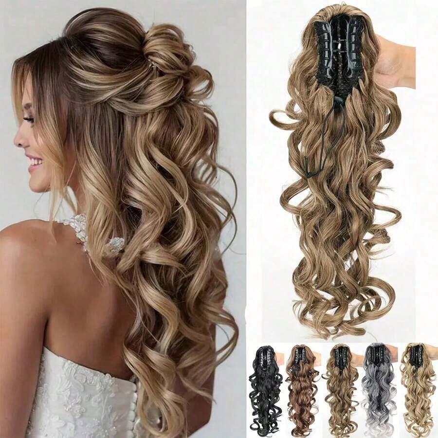 Synthetic Hair Claw Clip Curly Elastic Ponytail, Fluffy Black & Brown Ponytail Extensions Hair Accessories Elegant Hair Clips Fashion Hair Clutch - 彩色 - 查看 1