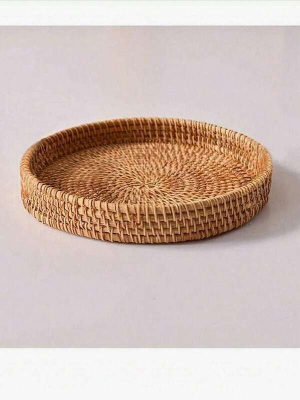 1pc Japanese Style Handmade Woven Storage Basket, Plain Color Rattan Woven Basket Ideal For Home, Living Room, Restaurant And Outdoor Picnic,Kitchen,Christmas Gift