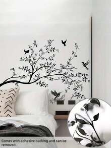 1pc Black Minimalist Tree Branch And Bird Wall Sticker - Modern PVC Decal, Suitable For Bedroom, Living Room Or Entryway Decor - Adds Elegant Natural Inspiration To Any Space, Room - A - View 5