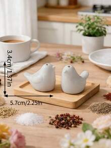 2件套陶瓷鸟形盐瓶和胡椒瓶，釉面纹理，礼盒包装，适合作为厨房礼品赠送亲朋好友 - 白色 - 查看 7