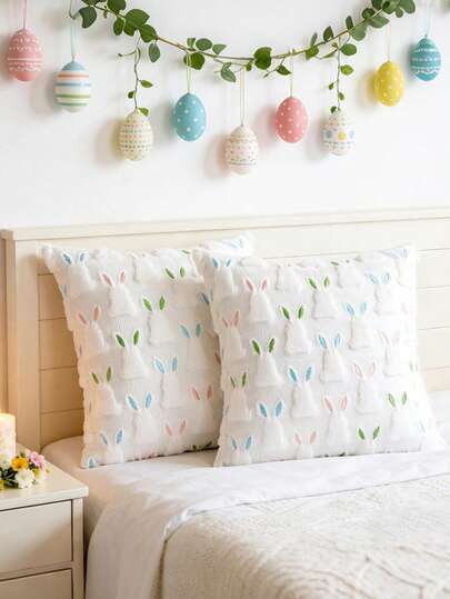 1pc Easter Bunny Pillow Cover, Soft Plush Rabbit Cushion Cover, Cute Fluffy Throw Pillow For Easter Decor, Home Bedroom Sofa Living Room Decoration, Daily Party, Wedding, Easter Decoration