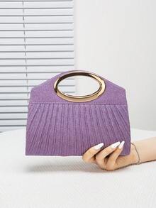 Damska błyszcząca torebka z opalizującym, falbaniastym paskiem na ramię, łańcuszkowa torebka typu crossbody, uniwersalna, modna kopertówka z minimalistycznym designem łańcuszka, idealna na imprezę, wesele, bal maturalny, bankiet – idealny prezent dla niej - Lawenda - Zobacz 8