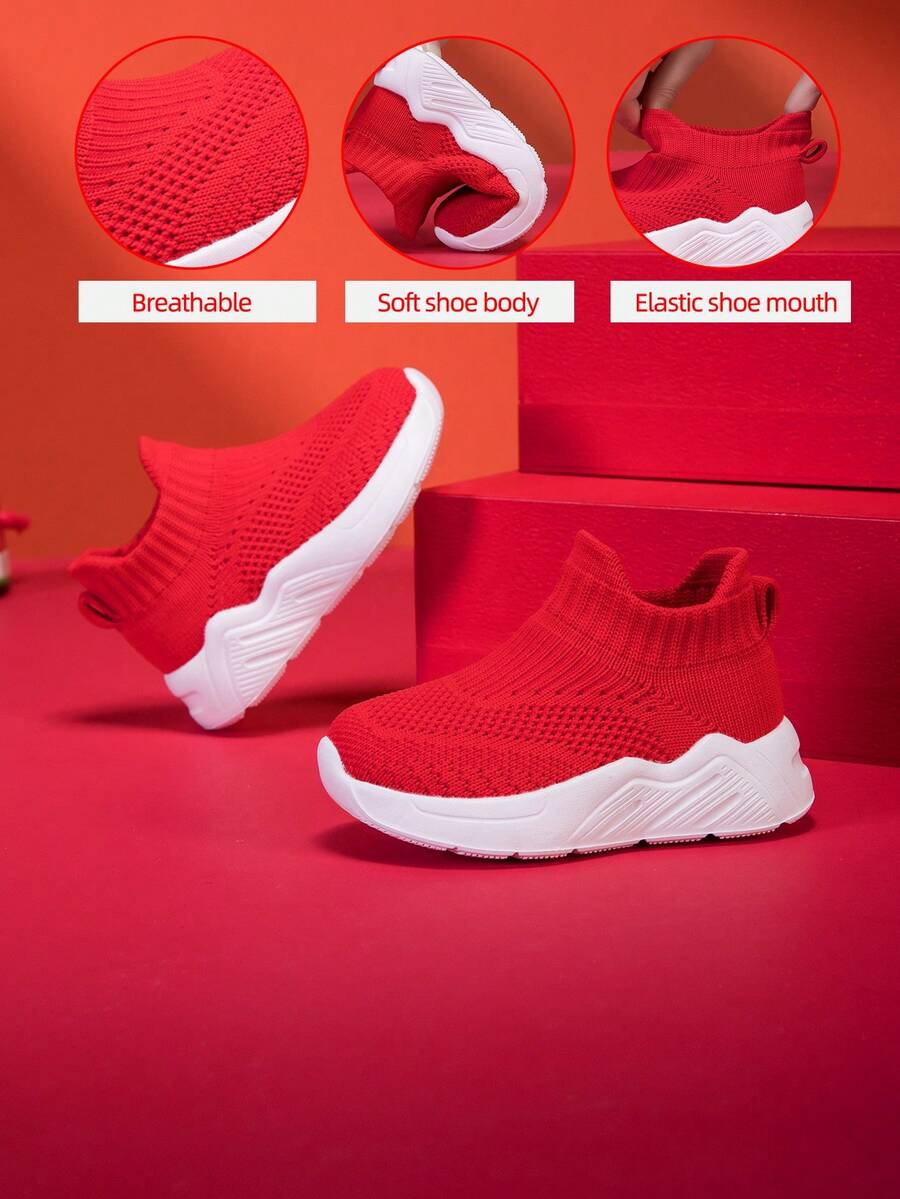 2026 New Children & Teenagers' Fashion Casual Cute Durable Soft Breathable Odor-Resistant Mesh Slip-On Outdoor & Indoor Walking, Running Shoes - Red - View 1