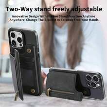 1pc Retro PU Leather Phone With Card Holder Pouch, Zip Wallet, Kickstand, Universal Desk Holder - Multicolor - View 6