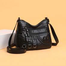Women's PU Rivet Iron Ring Small Accessory Retro Gift Bag, Portable Versatile Large Capacity Crossbody Bag - Black - View 11