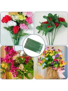 50支2毫米仿真绿色花茎，逼真效果，适用于DIY婚礼和家居装饰、花艺工艺配件，柔软可弯曲的金属丝杆，适合派对、波西米亚风、卧室装饰、情人节和母亲节礼物、春季装饰 - 墨綠色 - 查看 11