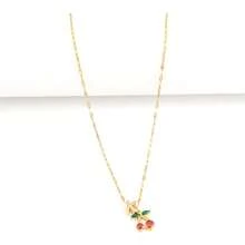 1pc Simple Classic Initial Cherry Pendant Golden Stainless Steel Lip Chain Necklaces For Women - Yellow Gold - View 3
