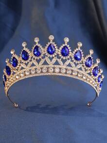 1/3/4pcs Rhinestone Queen Tiara & Jewelry Set - Zinc Alloy Crown, Rhinestone Necklace And Earrings, Suitable For Women Wedding, Dress And Events - Blue - View 9