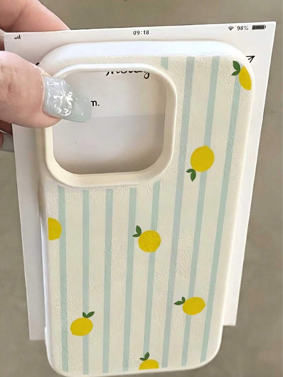 1pc White Striped Lemon Minimalist Full Coverage TPU Shockproof Phone Case, Compatible With Apple 17, 16, 15, 14, 13, 12, 11 Pro Max, Air - Multicolor - View 1