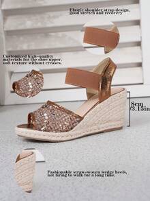 女士时尚草编绳底休闲度假厚底凉鞋 - 鏽棕色 - 查看 6