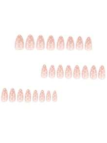 24pcs White Polka Dot Nail Stickers, Short Almond-Shaped Nail Art Set, Includes 1pc Sticky Gel Polish And 1pc Mini Nail File, Suitable For Daily Wear - Multicolor - View 2
