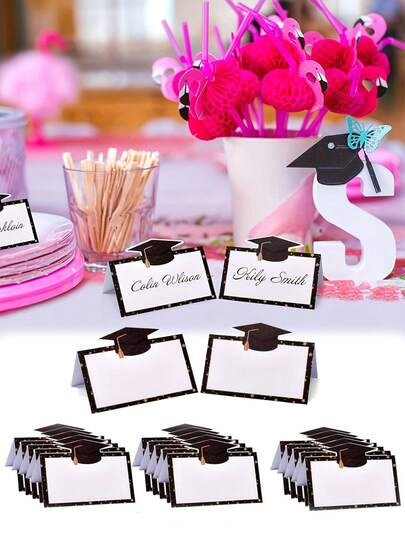 50张毕业季“祝贺毕业生”桌卡，毕业典礼餐桌姓名牌，2026届毕业班宴会装饰，折叠帐篷式毕业典礼卡片，餐桌装饰