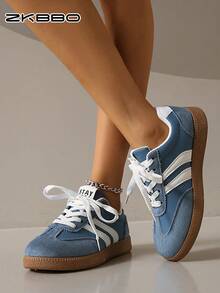 ZKBBO 女士平底休闲鞋、健身健步鞋、轻便舒适复古运动鞋 - 寶藍色 - 查看 4